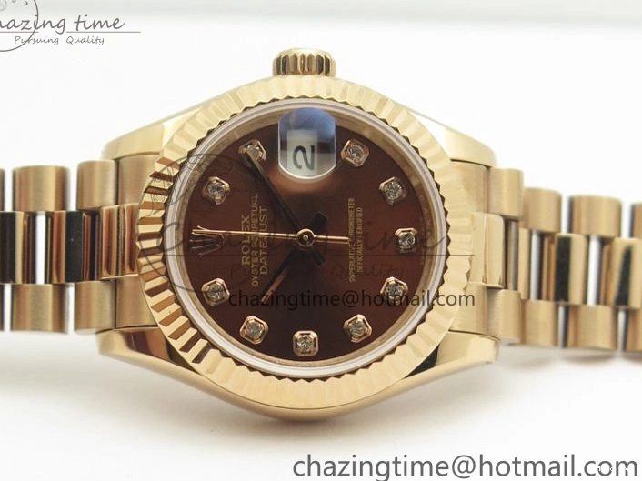 MiroTime 0412 DateJust 28mm RG BP Maker Best Edition Brown Diam Dial Fluted Bezel On RG Bracelet ETA TopPick 3441